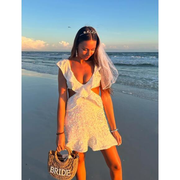 Show Me Your Mumu Zoey Mini Dress in White Iridescent Sequins M NWT - Picture 1 of 12